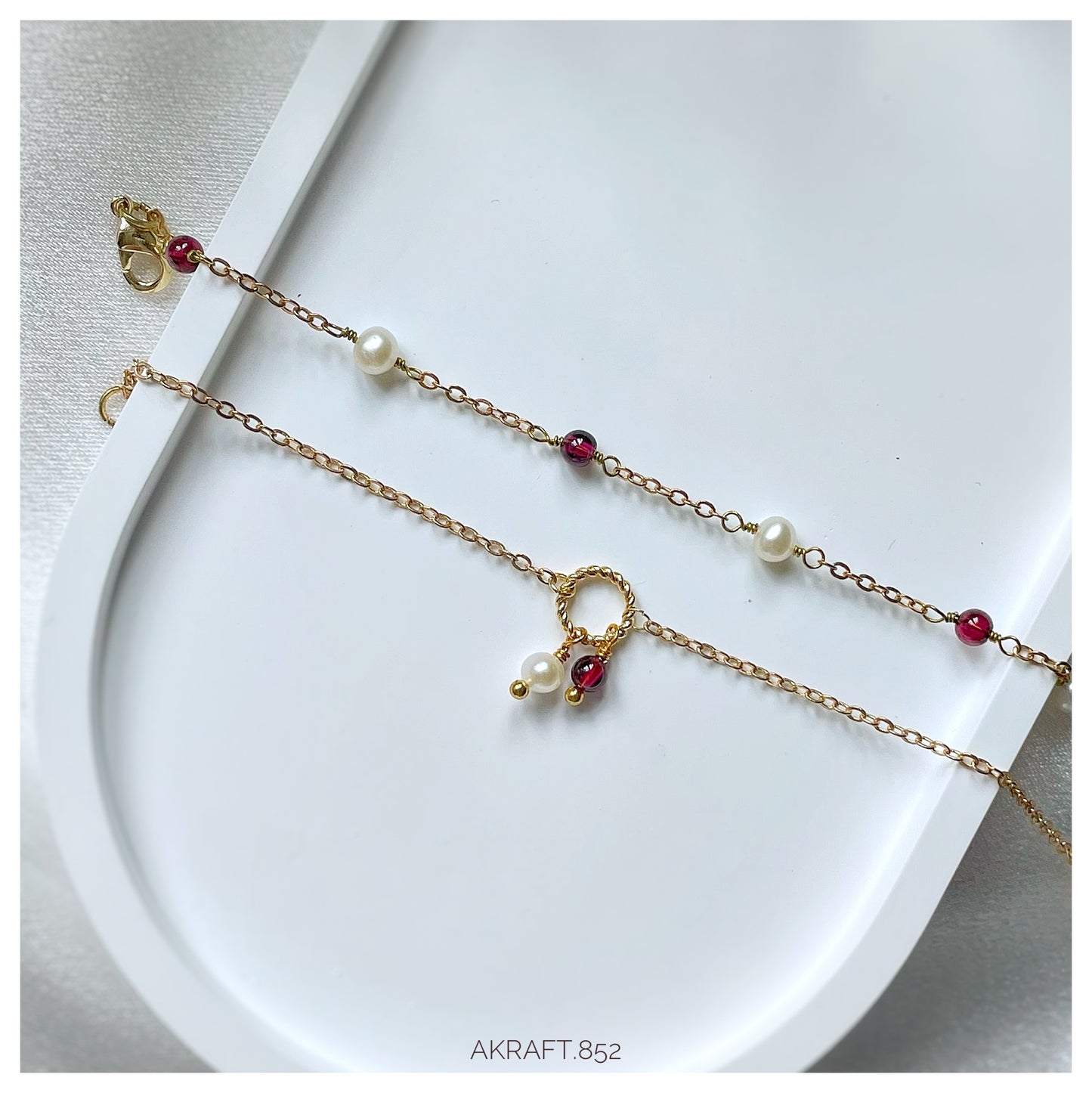 SIMPLE - 紅石榴石淡水珍珠手鍊