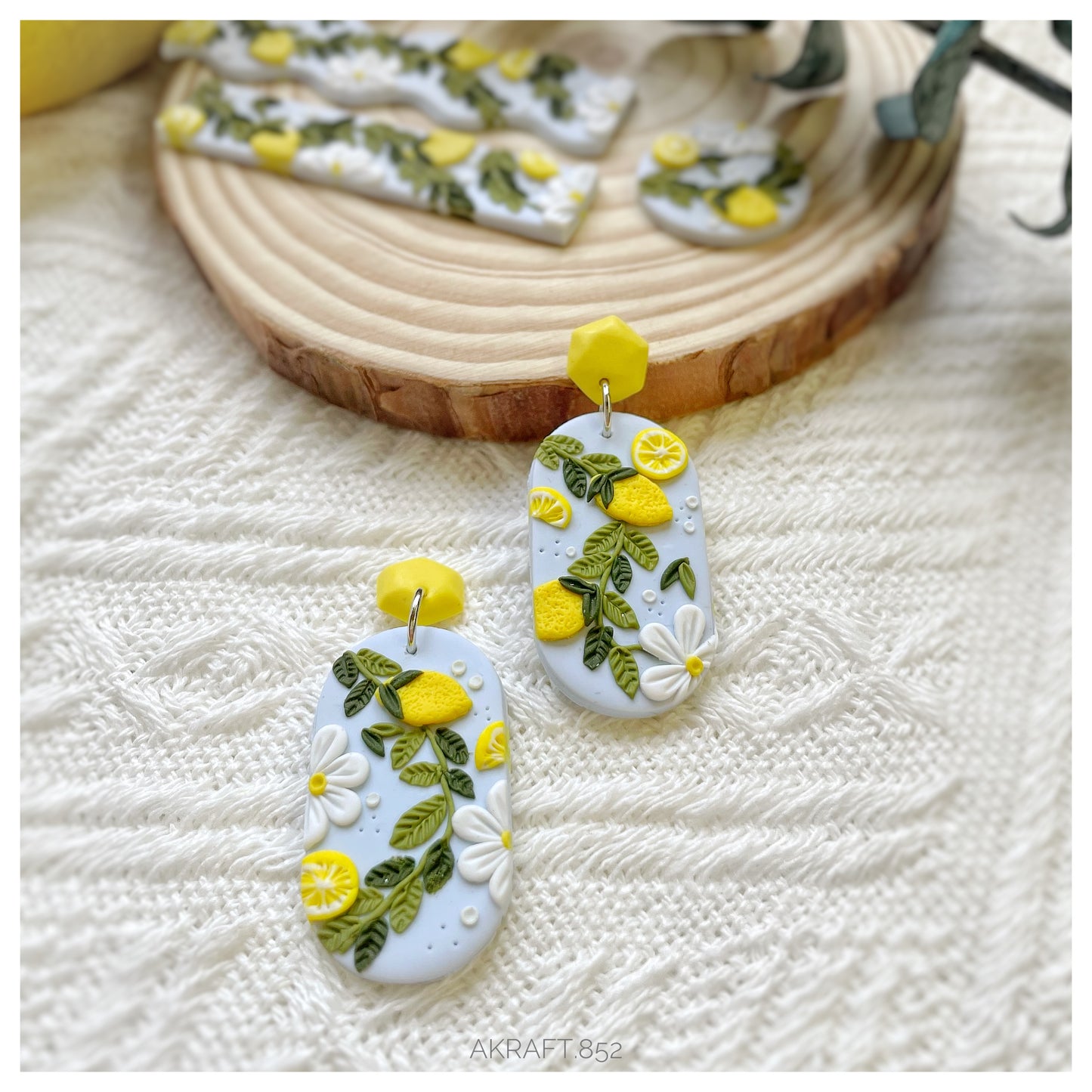 檸檬拼花耳環