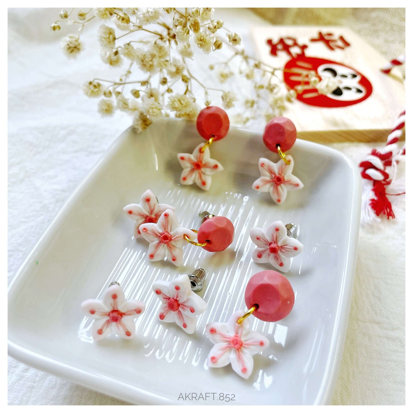 桃花耳釘