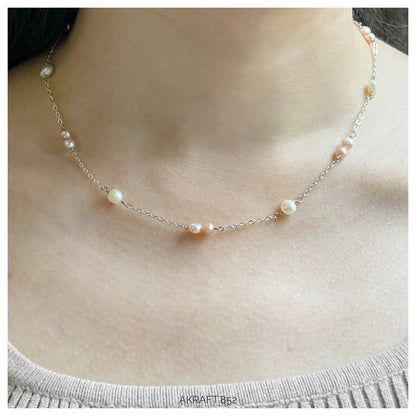 Minimalist blush pink and white Pearl Choker/ Necklace 