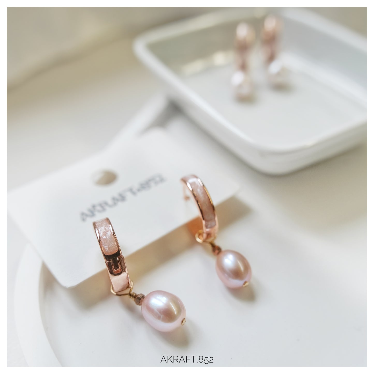 Pink Droplet Pearl Hoop Earrings 【Two in One】