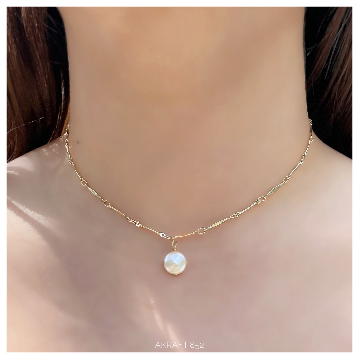 Round Baroque Freshwater Pearl with Long Flat Chain Necklace