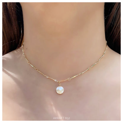 Round Baroque Freshwater Pearl with Long Flat Chain Necklace