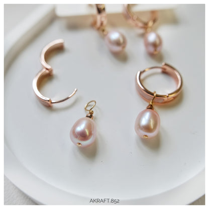 Pink Droplet Pearl Hoop Earrings 【Two in One】