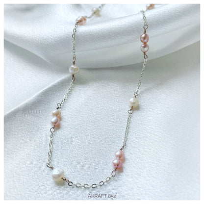 Minimalist blush pink and white Pearl Choker/ Necklace 