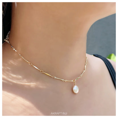 Round Baroque Freshwater Pearl with Long Flat Chain Necklace