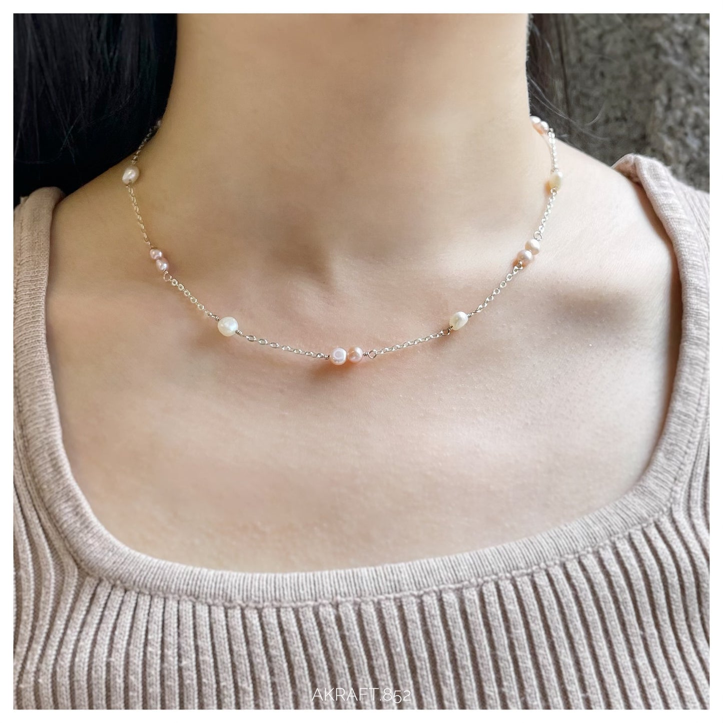 Minimalist blush pink and white Pearl Choker/ Necklace 