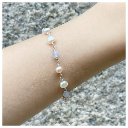 Pearl Blue Lace Agate Bracelet